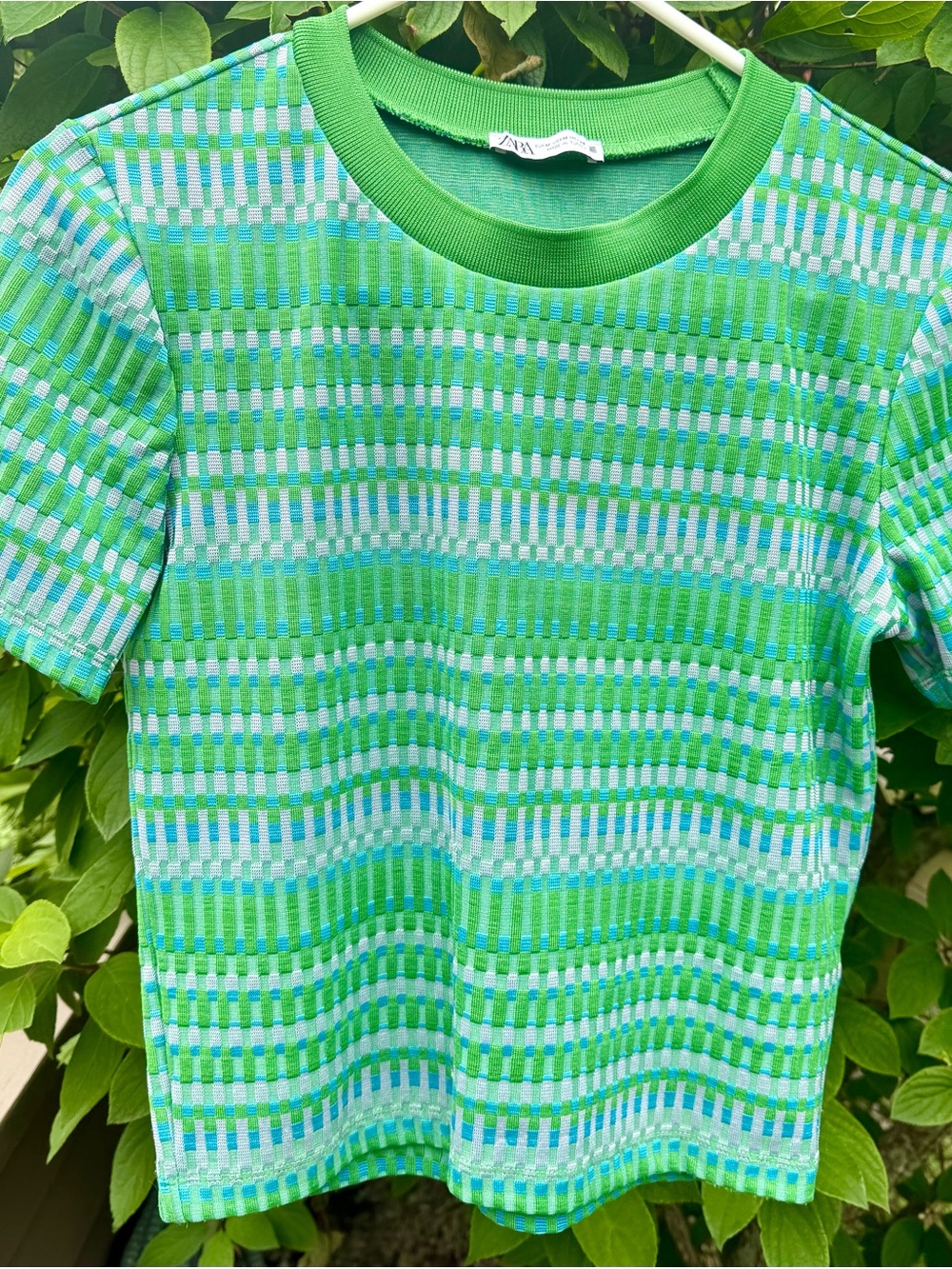 Zara Green Patterned Short-Sleeve Tee